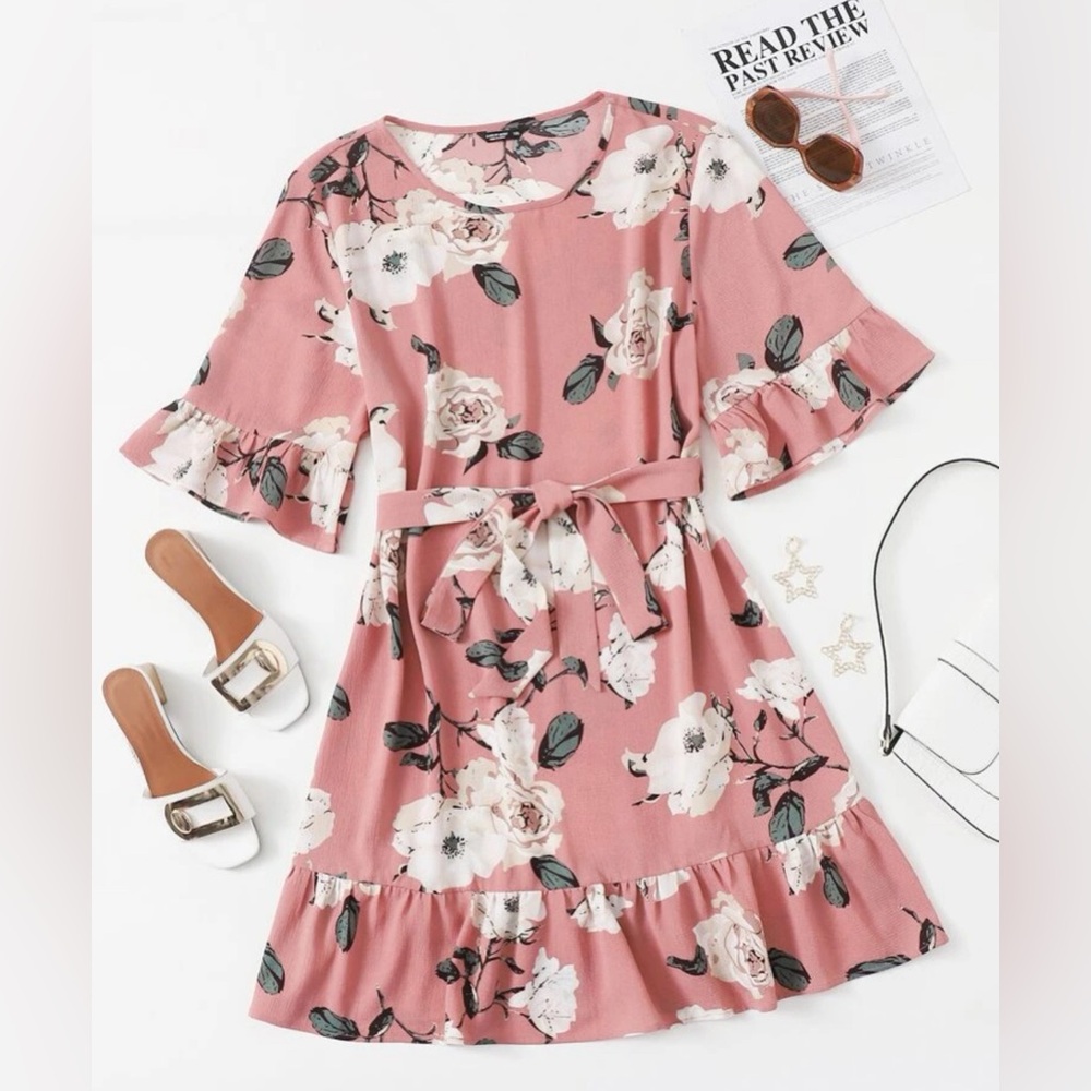 SHEIN Plus Allover Floral Dress ( Without the Belt)